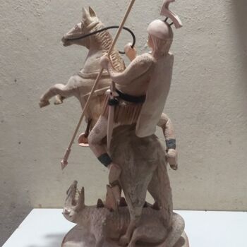Escultura intitulada "São Jorge" por Márcio França, Obras de arte originais, Madeira