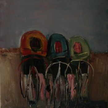 Painting titled "cyclistes" by Marc Levy, Original Artwork, Oil