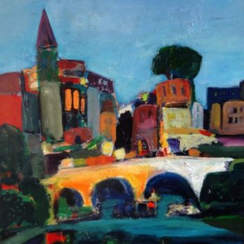 Peinture intitulée "paysage au pont jau…" par Marc Levy, Œuvre d'art originale