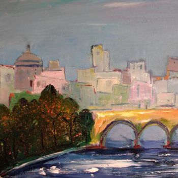 Painting titled "paysage au pont" by Marc Levy, Original Artwork