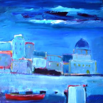 Peinture intitulée "port le soir" par Marc Levy, Œuvre d'art originale, Huile