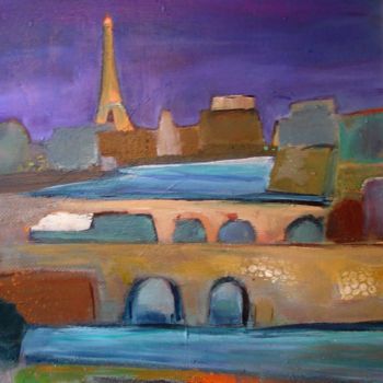 「les ponts de paris」というタイトルの絵画 Marc Levyによって, オリジナルのアートワーク, オイル