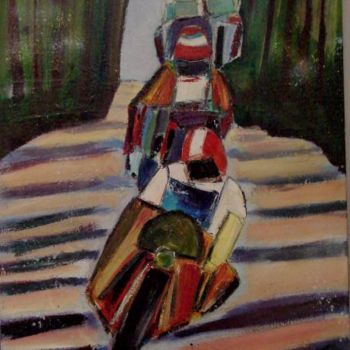 Painting titled "COURSE DE MOTOS" by Marc Levy, Original Artwork