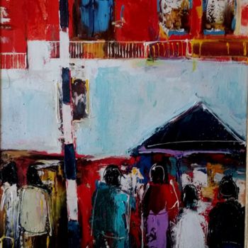 Painting titled "marché aux puces" by Marc Levy, Original Artwork, Oil