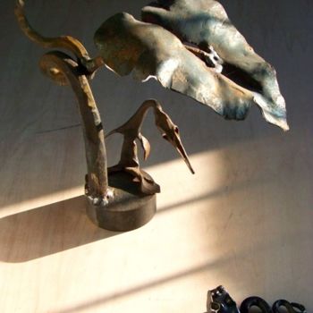 Sculpture intitulée ""le corbeau et le r…" par Marc Majoullier, Œuvre d'art originale, Métaux