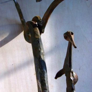 Skulptur mit dem Titel ""le corbeau et le r…" von Marc Majoullier, Original-Kunstwerk, Metalle
