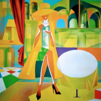 Malerei mit dem Titel "cafe-chez-madame-po…" von Marc Modena, Original-Kunstwerk, Acryl