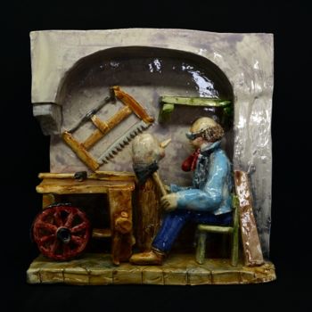 Sculpture titled "Geppetto costruisce…" by Marco Bonechi, Original Artwork, Terra cotta