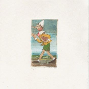 Printmaking titled "Pinocchio va a scuo…" by Marco Bonechi, Original Artwork, Etching