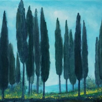 Painting titled "Cipressi" by Marco Bonechi, Original Artwork, Oil