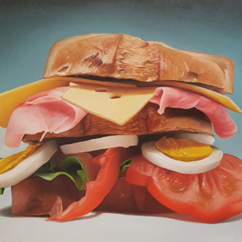 Painting titled "Sandwich" by Marco Amore, Original Artwork, Oil Mounted on Wood Stretcher frame