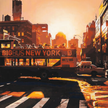 Painting titled "Big Bus New York" by Marco Barberio, Original Artwork, Acrylic Mounted on Wood Stretcher frame