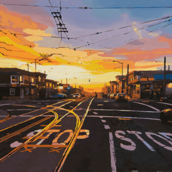 Painting titled "San Francisco Sunse…" by Marco Barberio, Original Artwork, Acrylic Mounted on Wood Stretcher frame