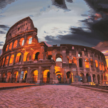 Painting titled "Colosseo sunset" by Marco Barberio, Original Artwork, Acrylic Mounted on Wood Stretcher frame