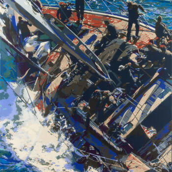 Painting titled "Sailing" by Marco Barberio, Original Artwork, Spray paint Mounted on Wood Stretcher frame