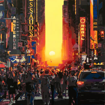 「New York Sun」というタイトルの絵画 Marco Barberioによって, オリジナルのアートワーク, アクリル ウッドストレッチャーフレームにマウント