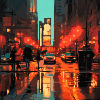 Painting titled "New York City Rain…" by Marco Barberio, Original Artwork, Acrylic Mounted on Wood Stretcher frame