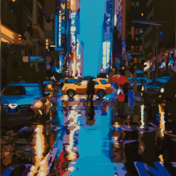 제목이 "New York City Rain…"인 미술작품 Marco Barberio로, 원작, 페인트 스프레이 나무 들것 프레임에 장착됨