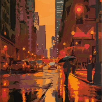 Malarstwo zatytułowany „New York City Rain…” autorstwa Marco Barberio, Oryginalna praca, Farba w spray'u Zamontowany na Drew…