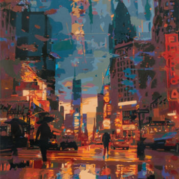 제목이 "Dystopian New York…"인 미술작품 Marco Barberio로, 원작, 페인트 스프레이 나무 들것 프레임에 장착됨
