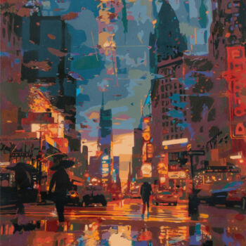 Painting titled "Dystopian New York…" by Marco Barberio, Original Artwork, Spray paint Mounted on Wood Stretcher frame