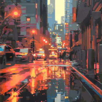 Painting titled "new York City Rain…" by Marco Barberio, Original Artwork, Spray paint Mounted on Wood Stretcher frame