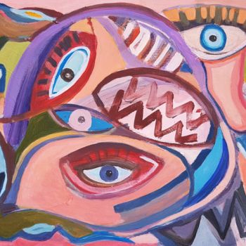 Painting titled "Eyes, mouths, plants" by Marcopintor, Original Artwork, Acrylic