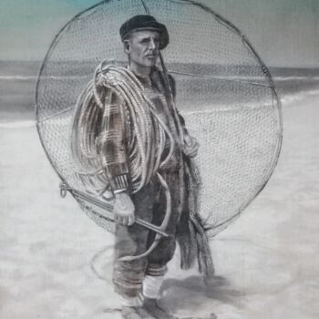 Malerei mit dem Titel "Fisherman from Caxi…" von Marco Castiço, Original-Kunstwerk, Acryl