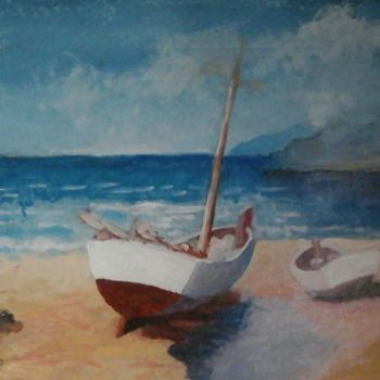 Painting titled "Barche sulla spiagg…" by Marco Cattaneo, Original Artwork, Oil