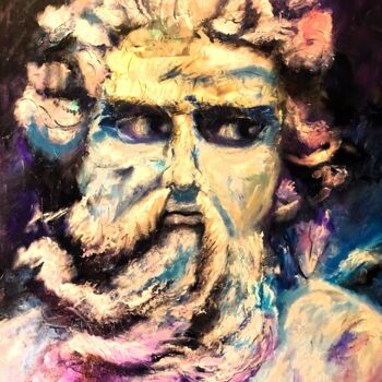 Malarstwo zatytułowany „Zeus.” autorstwa Marco Dalès, Oryginalna praca, Olej Zamontowany na Drewniana rama noszy
