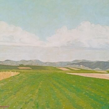Painting titled "campagna di Sestu" by Marco Longoni, Original Artwork, Oil Mounted on Other rigid panel