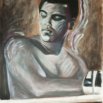 Painting titled "Cassius Clay" by Marco Perini, Original Artwork, Oil Mounted on Wood Stretcher frame