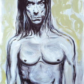 Painting titled "Iggy Pop" by Marco Perini, Original Artwork, Oil Mounted on Wood Stretcher frame