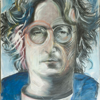 Painting titled "John Lennon" by Marco Perini, Original Artwork, Oil Mounted on Wood Stretcher frame