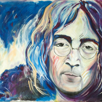 Schilderij getiteld "John Lennon_2" door Marco Perini, Origineel Kunstwerk, Olie Gemonteerd op Frame voor houten brancard