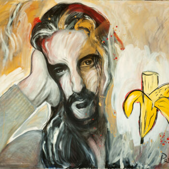 Painting titled "Frank Zappa_2" by Marco Perini, Original Artwork, Oil Mounted on Wood Stretcher frame