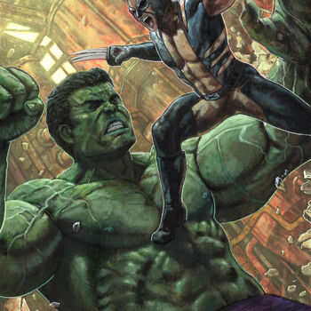 Ζωγραφική με τίτλο "Hulk VS Wolverine" από Marco Russo, Αυθεντικά έργα τέχνης, Ακρυλικό