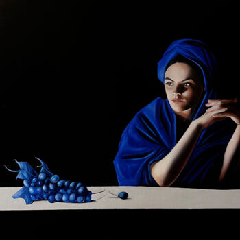 Pintura titulada "Uvas de sabor azul" por Marco Zamudio, Obra de arte original, Oleo Montado en Panel de madera