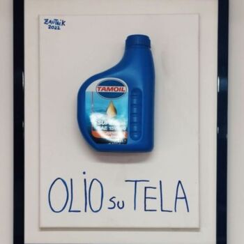 Collages titled "Olio su tela (Blue)" by Marco Zautzik, Original Artwork, Marker