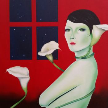 Schilderij getiteld "Donna verde" door Marco Aurelio Zerilli, Origineel Kunstwerk, Olie