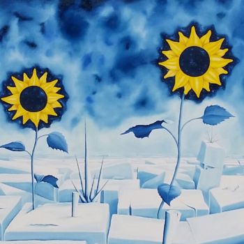 Painting titled "Girasoli sul ghiacc…" by Marco Aurelio Zerilli, Original Artwork, Oil