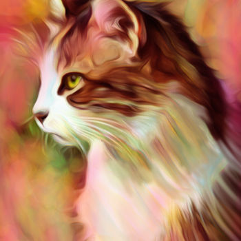 Artes digitais intitulada "Micio gatto" por Marco Ciarciaglino, Obras de arte originais, Pintura digital