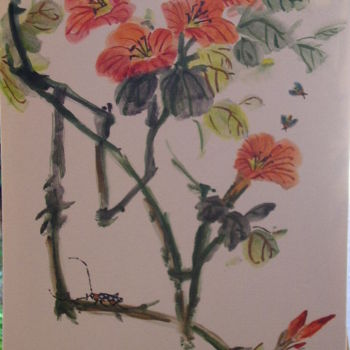 Peinture intitulée "Fleurs rouge de Chi…" par Marcoh, Œuvre d'art originale