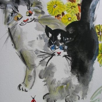 Painting titled "CHATS" by Marcoh, Original Artwork