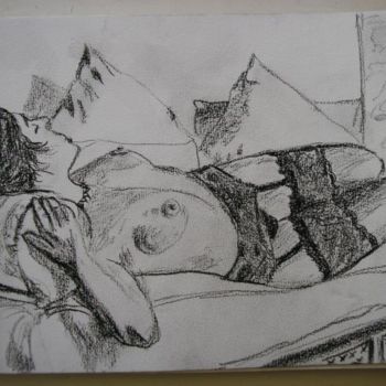 Drawing titled "Femme nue  sur le d…" by Marcoh, Original Artwork