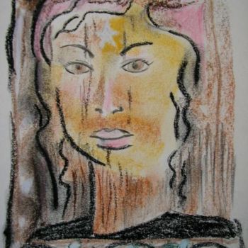 Drawing titled "visage au pastel" by Marcoh, Original Artwork