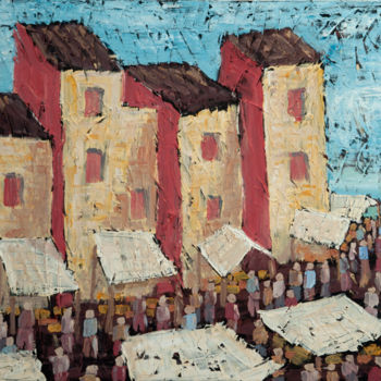 Pittura intitolato "The market" da Marco Lazzarini, Opera d'arte originale, Olio