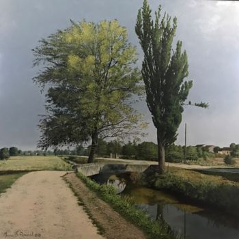 Painting titled "Lungo un canale" by Marco Panicali, Original Artwork, Oil