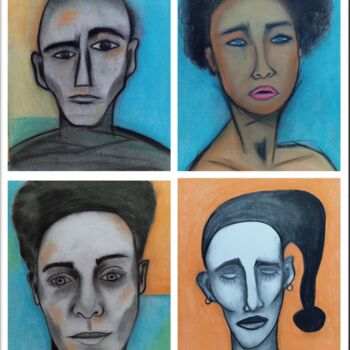 Disegno intitolato "Faces desconhecidas" da Marcos Bastos, Opera d'arte originale, Carbone