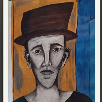Painting titled "O homem de chapeu" by Marcos Bastos, Original Artwork, Acrylic